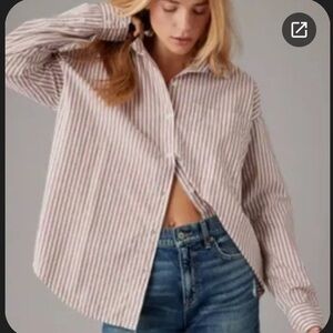 AE Perfect Shirt Tan White Button Down